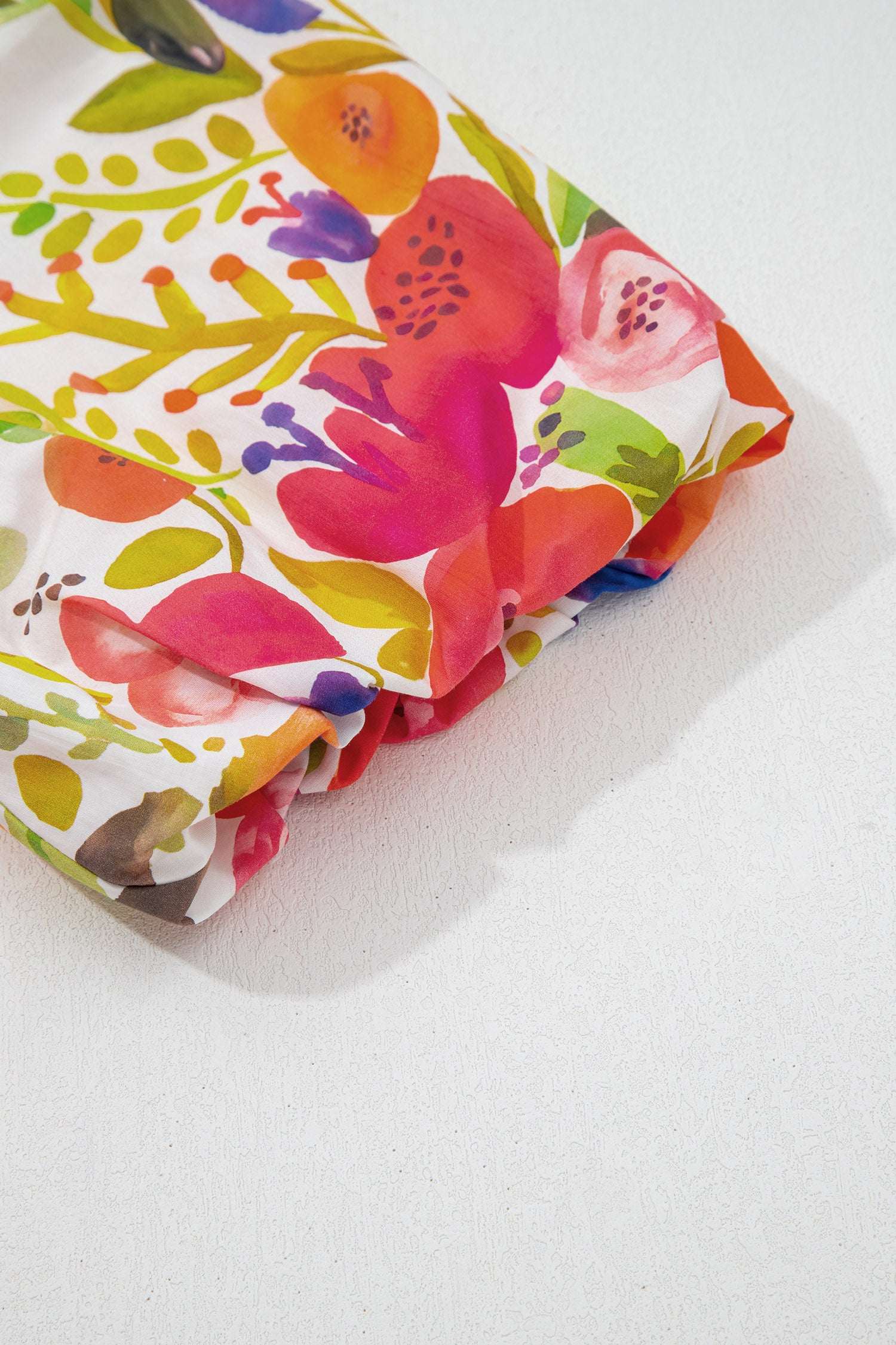Rose Bright Floral Print Ricrac Trim Striped Patchwork V Neck Dress