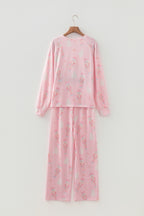 Pink Christmas Tree Nutcracker Print 2pcs Lounge Pant Set