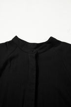 Black Hidden Buttons Short Sleeve Ruffle Tiered Long Flared Dress
