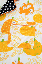 Orange Short Sleeve Pumpkin Print Polka Dot Trim Pocket Pocket Placket Home Wear Lounge Set - MuseLover
