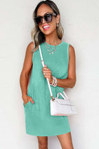 Beau Blue Mineral Wash Tank Mini Dress with Pockets