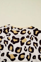 Khaki Leopard Long Sleeve Shift T Shirt Dress with Pockets