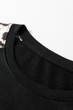Black Leopard Print Patchwork Varsity Raglan Sleeve Sweatshirt Dress