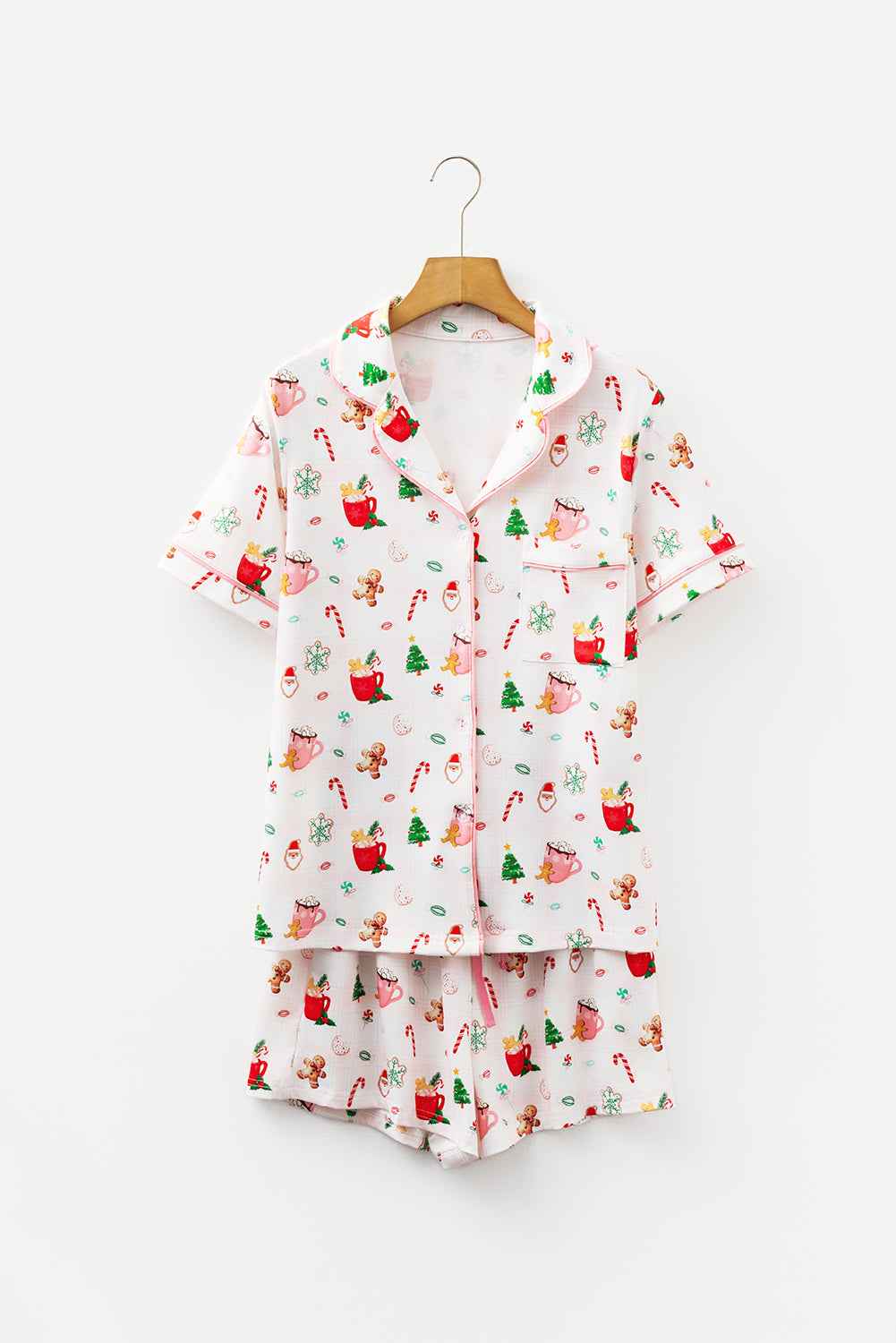White Christmas Spirits Shirt Style 2pcs Short Pajama Set