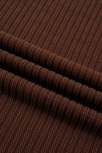 Dark Brown Textured Ribbed Knit Lettuce Trim 2pcs Lounge Set