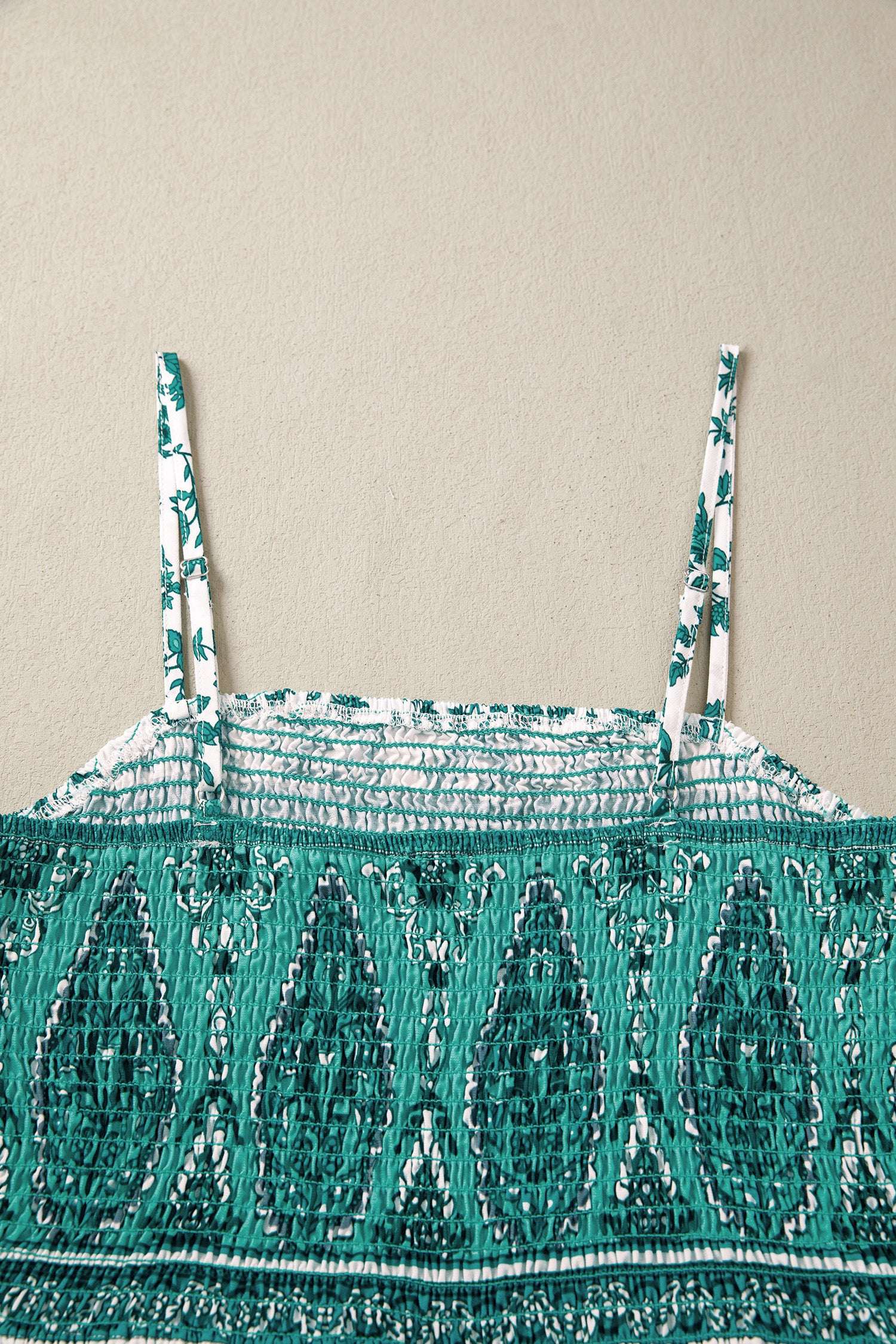 Green Boho Floral Print Shirred Cami Maxi Dress