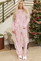 Pink Christmas Tree Nutcracker Print 2pcs Lounge Pant Set