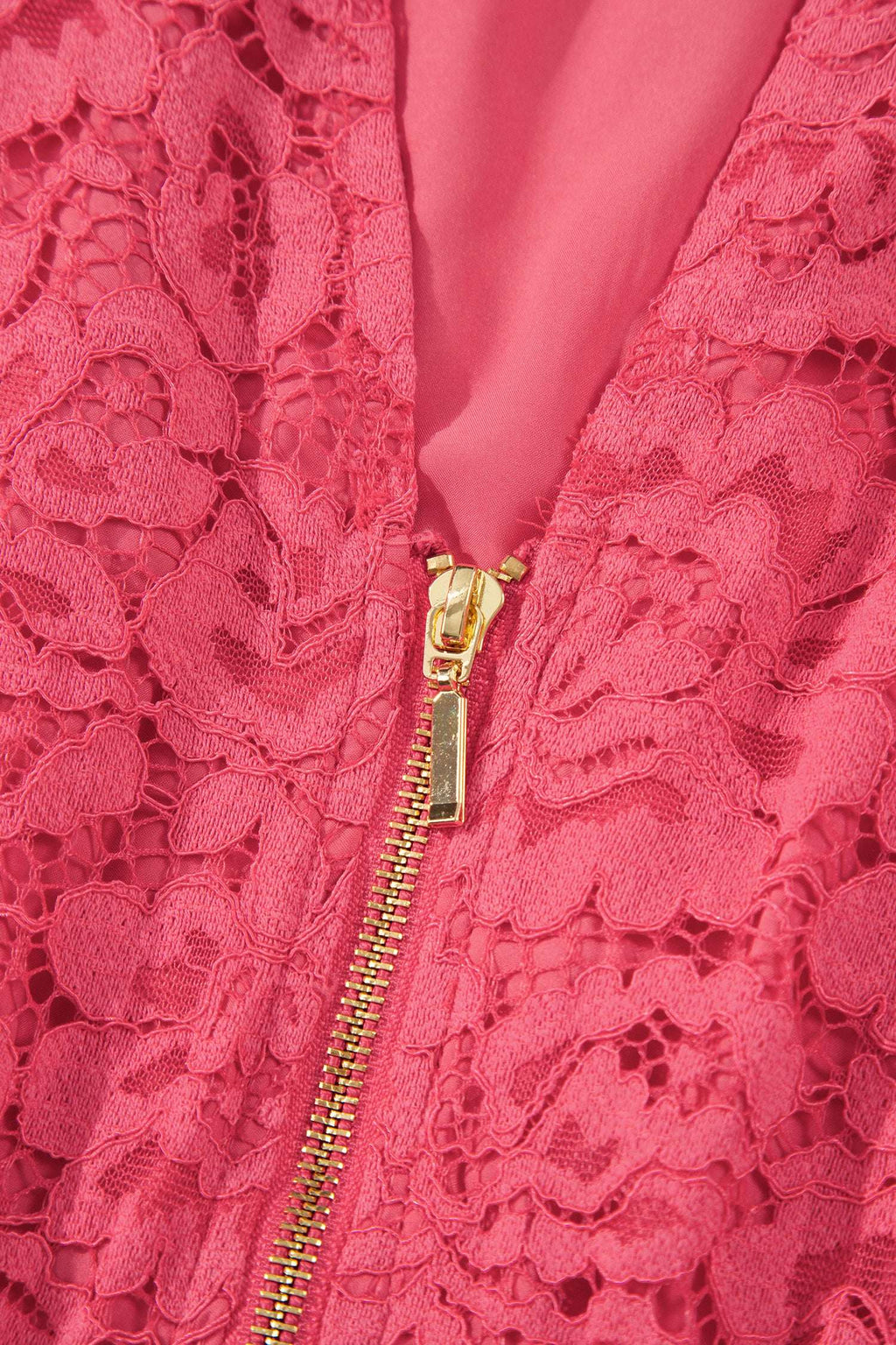 Coral Floral Lace Overlay Zip Up V Neck Smocked Waist Sleeveless Dress