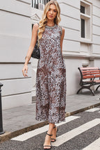 Multicolour Leopard Checkered Double Printed Reversible Sleeveless Long Dress