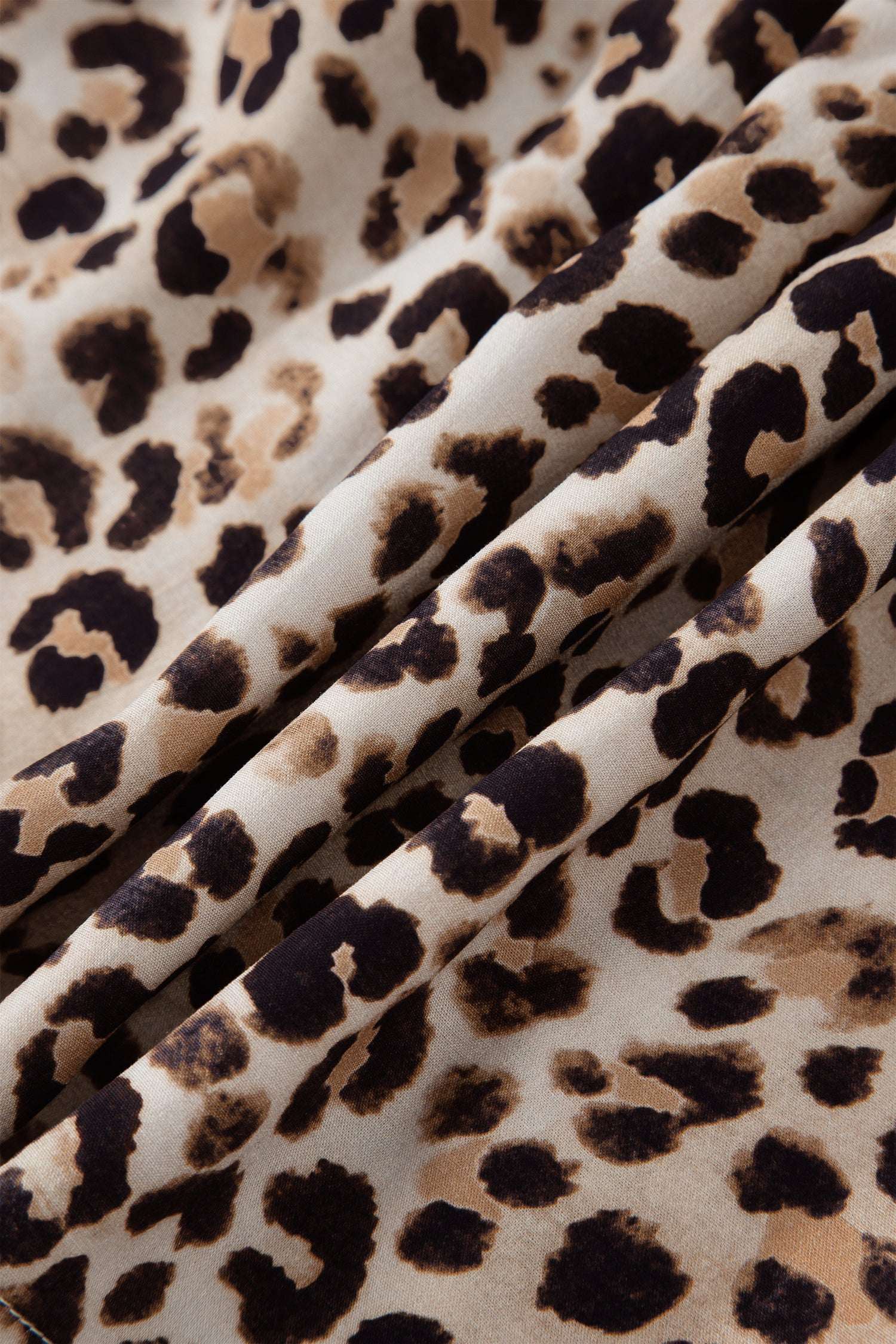 Brown Ruffled Straps Smocked Tiered Leopard Maxi Dress