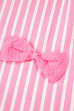 Pink Stripe Buttoned Front Long Sleeve Top and Pants 2 Piece Sleepwear