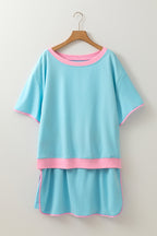 Bonbon Plus Size Contrast Trim T Shirt and Skirt Two Piece Set