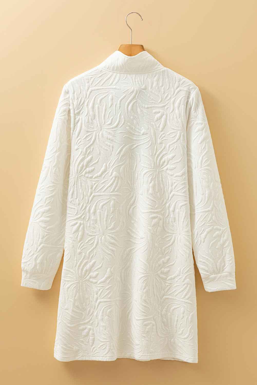 White Jacquard Textured Quarter Zipper Shift Mini Dress