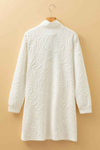 White Jacquard Textured Quarter Zipper Shift Mini Dress