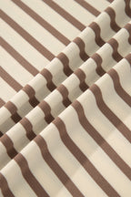Brown Stripe Plus Size Half Buttons Top and Shorts Set