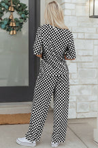 Khaki Checkered Print Half Sleeve Tee 2pcs Lounge Pant Set