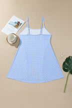 Sky Blue Gingham Plaid Double Layered Cami Mini Dress 3pcs Set