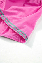 Strawberry Pink Ric Rac Colorblock Flutter Sleeve V Neck Tiered Dress
