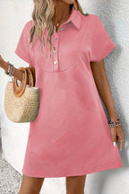 Myosotis Solid Color Textured Short Sleeve A Line Mini Dress