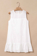 White Floral Eyelet Embroidered Sleeveless Shift Dress