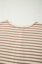 Brown Stripe Plus Size Half Buttons Top and Shorts Set