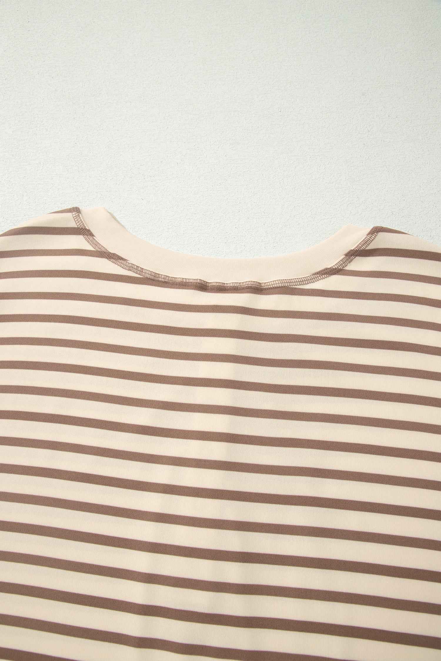 Brown Stripe Plus Size Half Buttons Top and Shorts Set