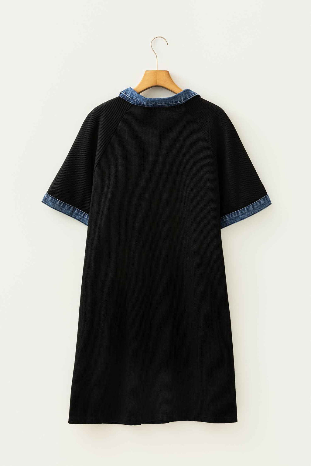 Black Colorblock Denim Collar Short Sleeve Plus Size Shift Dress