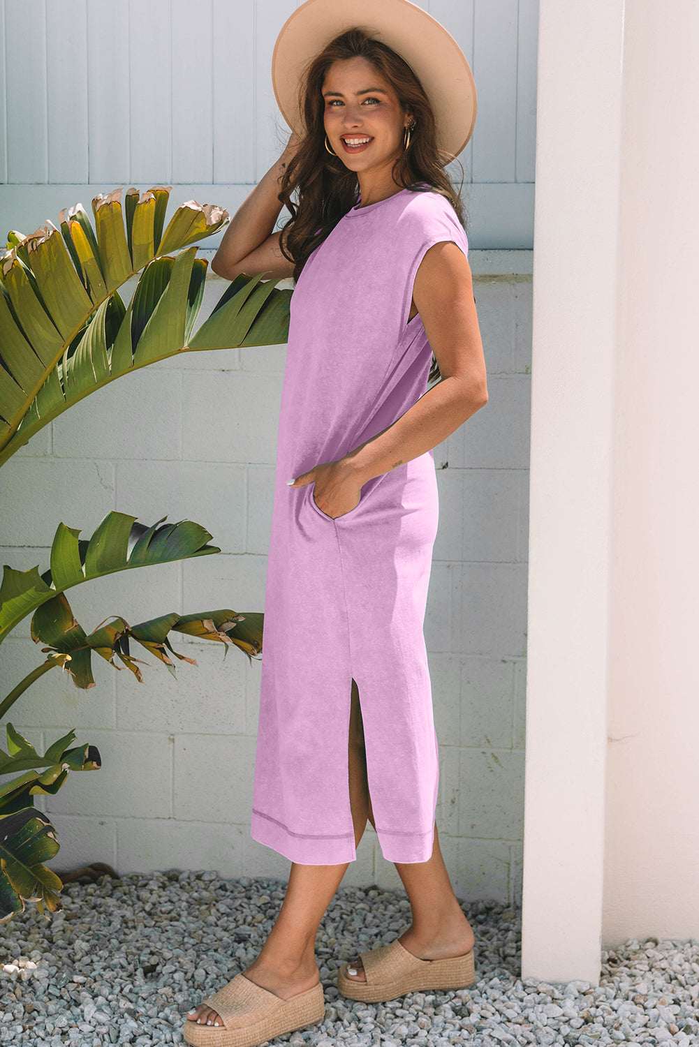Wisteria Mineral Wash Pocketed T-shirt Long Dress