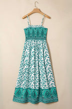 Green Boho Floral Print Shirred Cami Maxi Dress