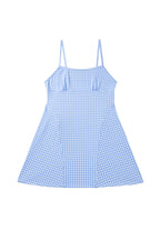 Sky Blue Gingham Plaid Double Layered Cami Mini Dress 3pcs Set