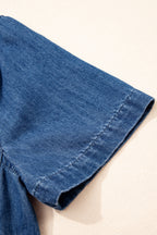 Blue Zip up Collared Short Sleeve Shift Mini Denim Dress