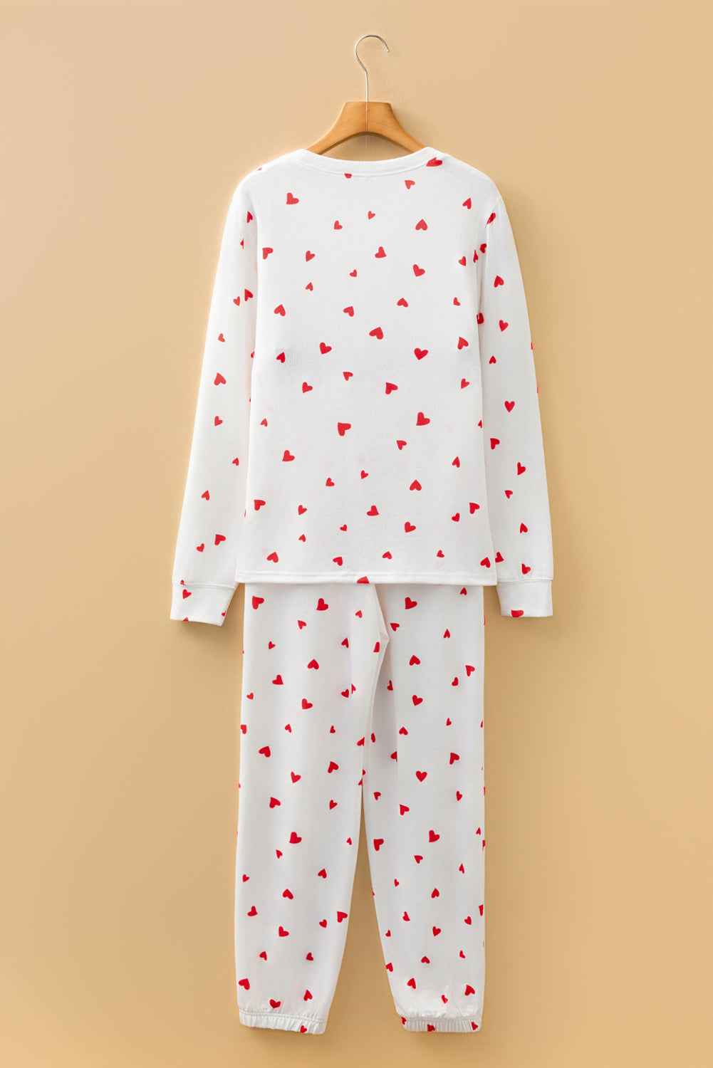 Fiery Red Tiny Hearts Printed Long Sleeve Top Drawstring Lounge Pant Set