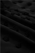 Black Dotty Textured Notched Neck Plus Ruffled Dress