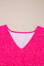 Rose Polka Dot Print Ruffled Smocked High Waist Plus Midi Dress