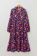 Blue Petal Collared Tiered Flowy Long Dress