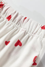 Fiery Red Tiny Hearts Printed Long Sleeve Top Drawstring Lounge Pant Set