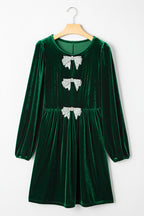 Evergreen Bowknot Decor High Waist Velvet Mini Dress