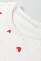 Fiery Red Tiny Hearts Printed Long Sleeve Top Drawstring Lounge Pant Set