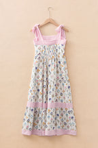 Multicolour Floral Print Striped Detail Knot Straps Maxi Dress