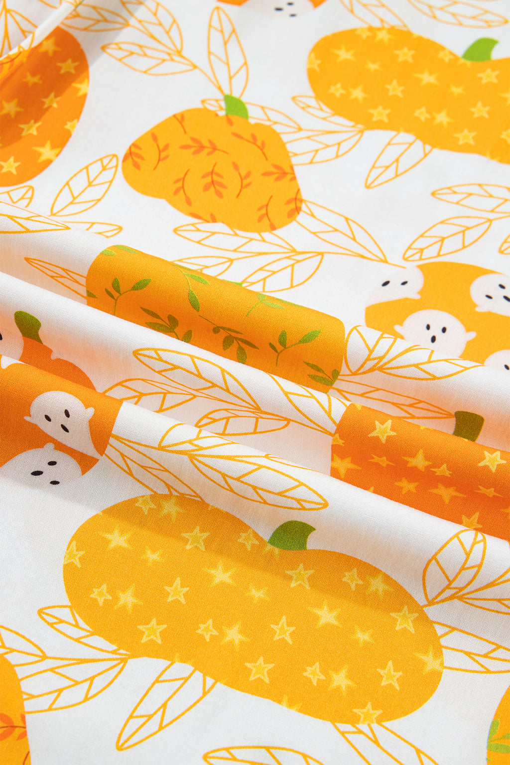 Orange Short Sleeve Pumpkin Print Polka Dot Trim Pocket Pocket Placket Home Wear Lounge Set - MuseLover