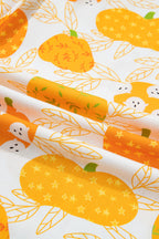 Orange Short Sleeve Pumpkin Print Polka Dot Trim Pocket Pocket Placket Home Wear Lounge Set - MuseLover