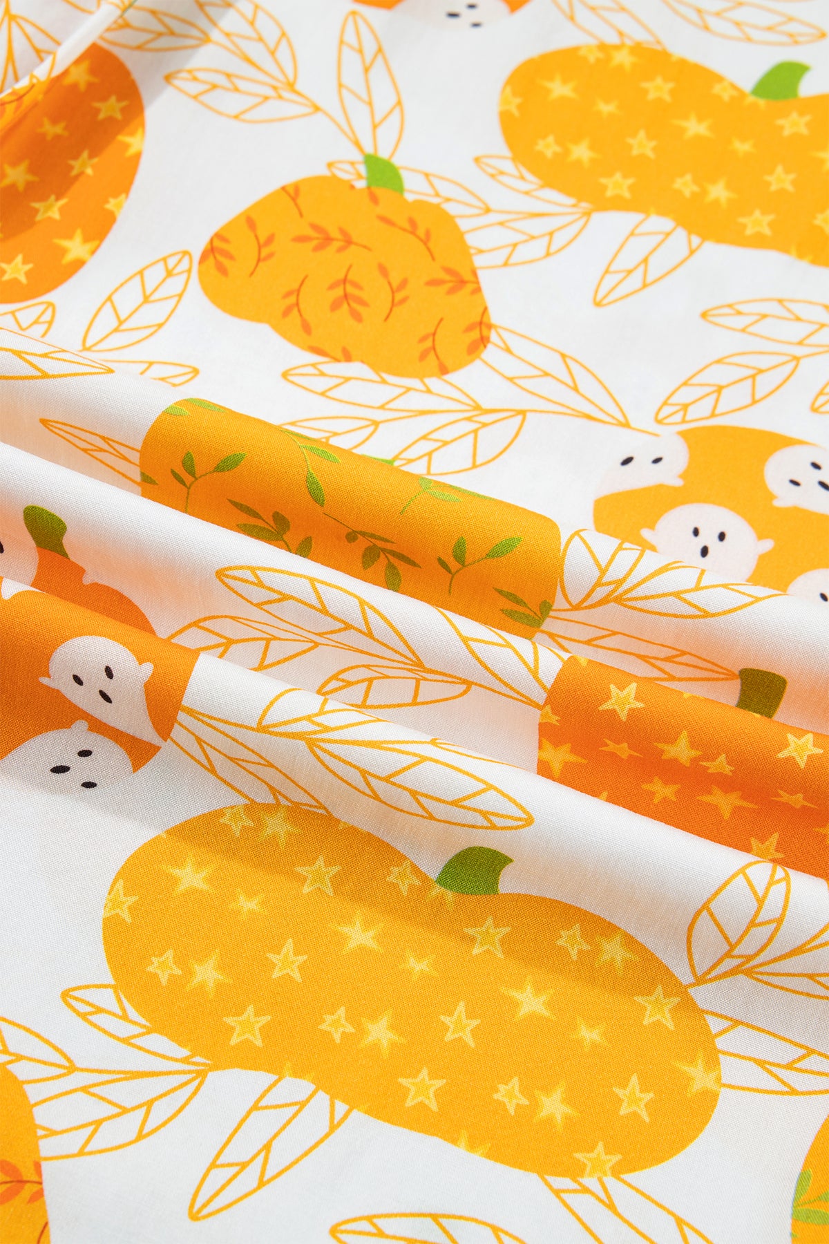 Orange Short Sleeve Pumpkin Print Polka Dot Trim Pocket Pocket Placket Home Wear Lounge Set - MuseLover
