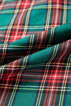 Green Plaid Velvet Trim Pockets Short Shift Dress