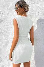 White Solid Color Textured Ruched Side Bodycon Tank Dress