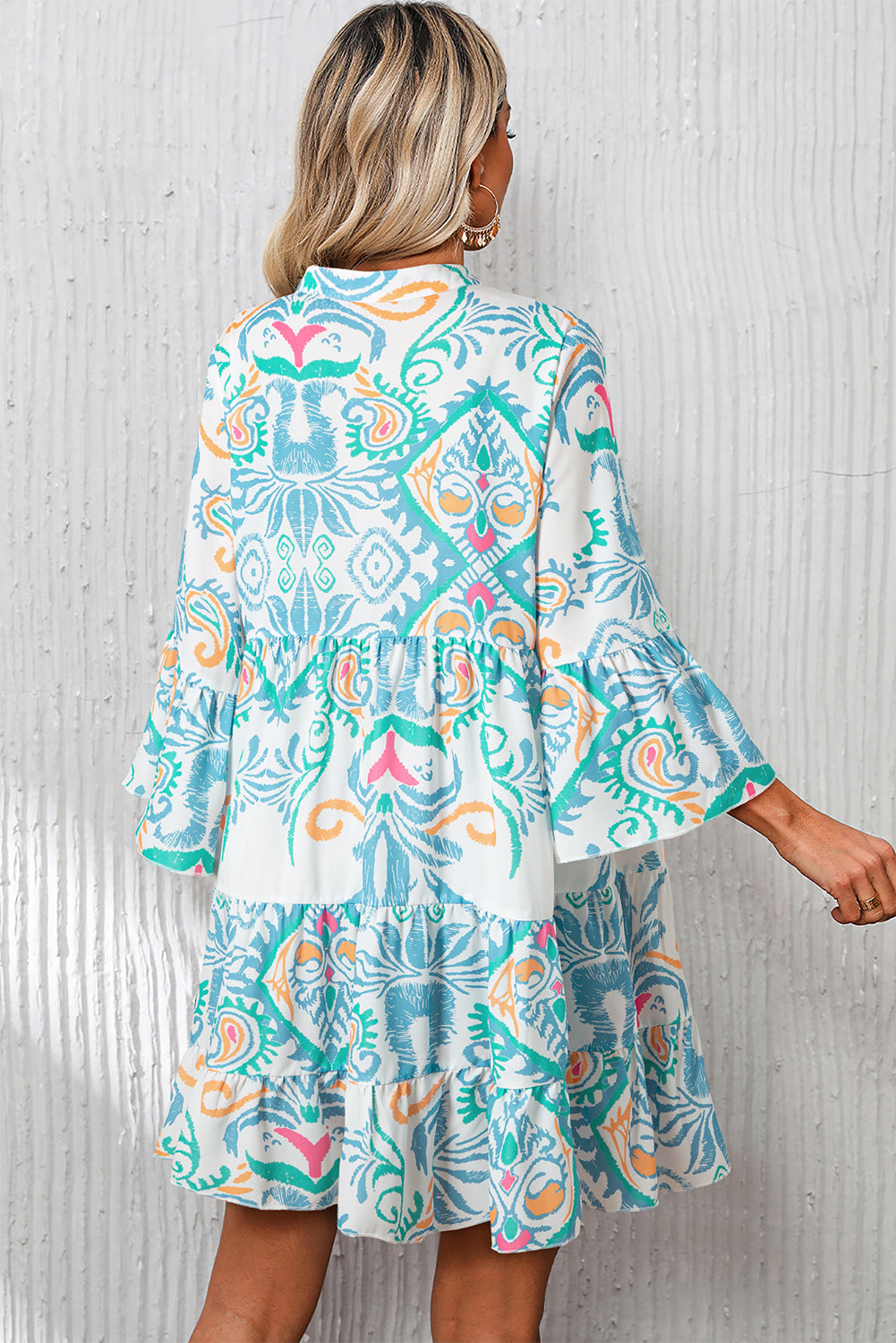 Green Tribal Bracelet Sleeve Buttoned Mini Dress