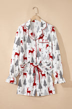 Green Christmas Fashion Print Velvet Trim Bow Knot Pajama 2pcs Short Set
