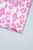 Pink Abstract Leopard Print Tie Waist Puff Sleeve Mini Shirt Dress