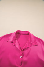 Rose Red Buttoned Collar Shift T-shirt Mini Dress