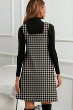 Red Houndstooth Print V Neck Sleeveless Mini Dress