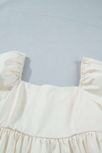 Beige Floral Print Puff Sleeve Babydoll Dress